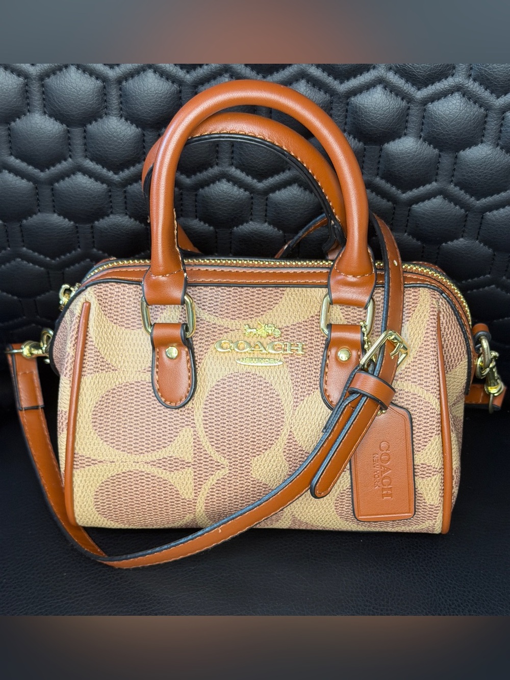 Coach Signature Mini Satchel in Saddle/Tan Leather Trim